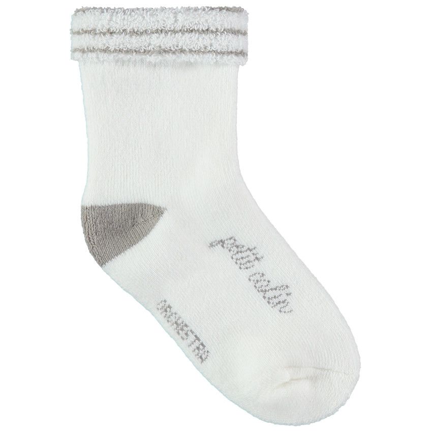 Chaussettes en bouclette à inscription et détails en jacquard - Ecru