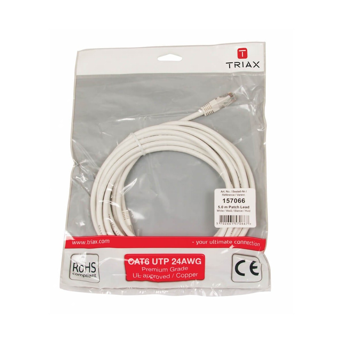 TRIAX Nätverkskabel CAT6 UTP PVC 5.0m Vit