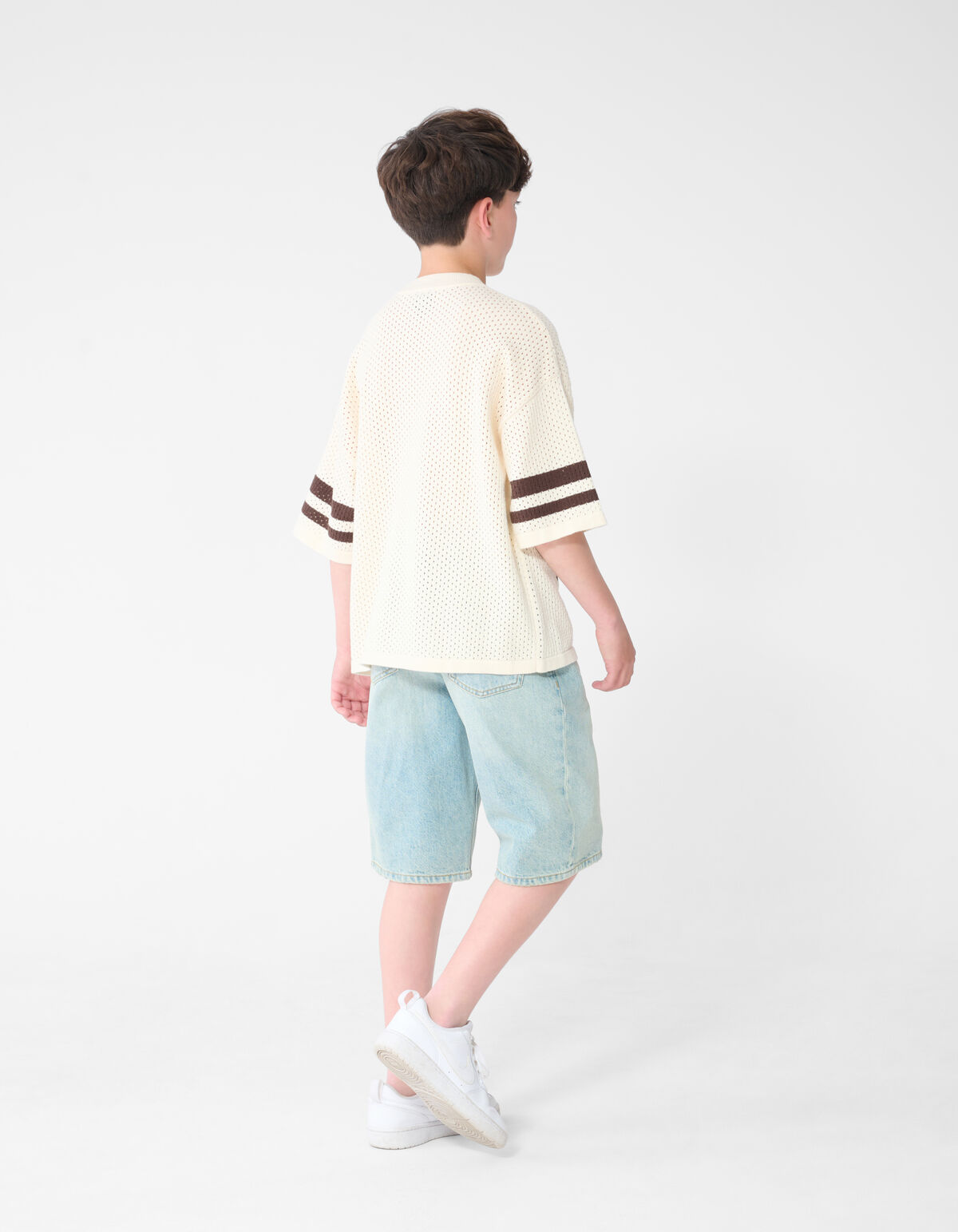 Sporty Gebreid T-shirt Gebroken Wit