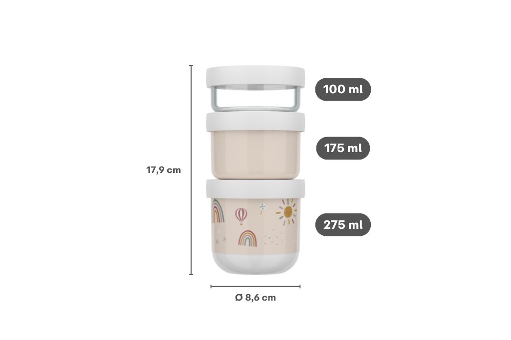 Mepal Mio 550 ml 3-delige stack snackbox - Sunshine & Rainbow