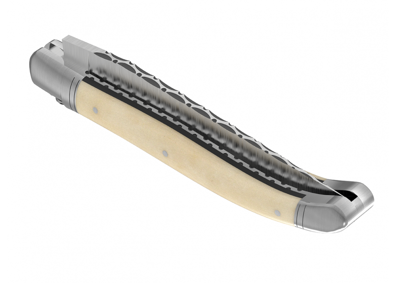 Couteau Laguiole prestige avec un manche en os de bovin et mitres en acier inoxydable