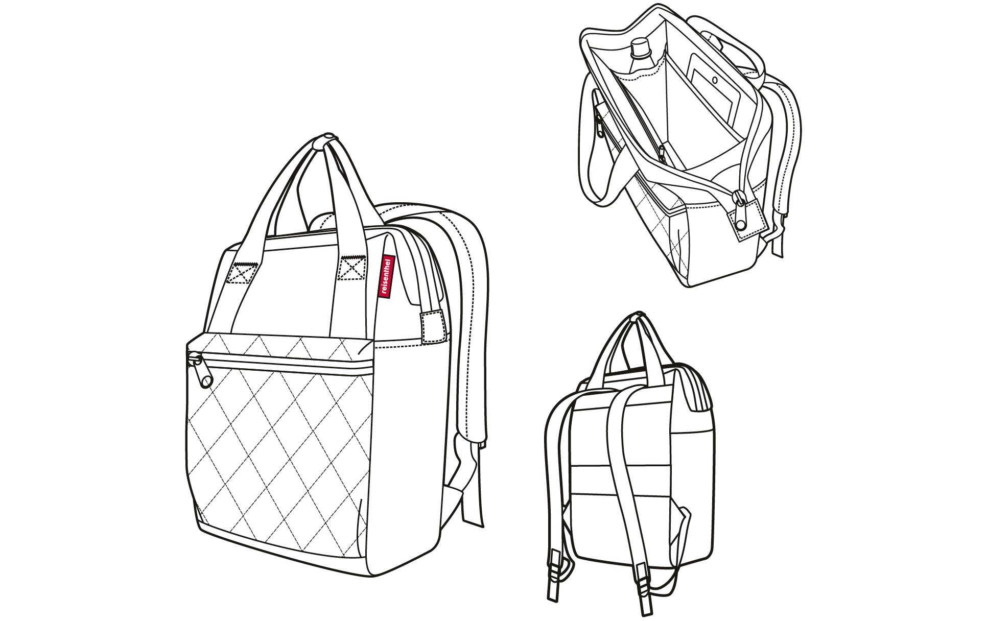 Rucksack Allrounder R Rhombus Midnight GoldKombination aus Rucksack und Tragetasche
