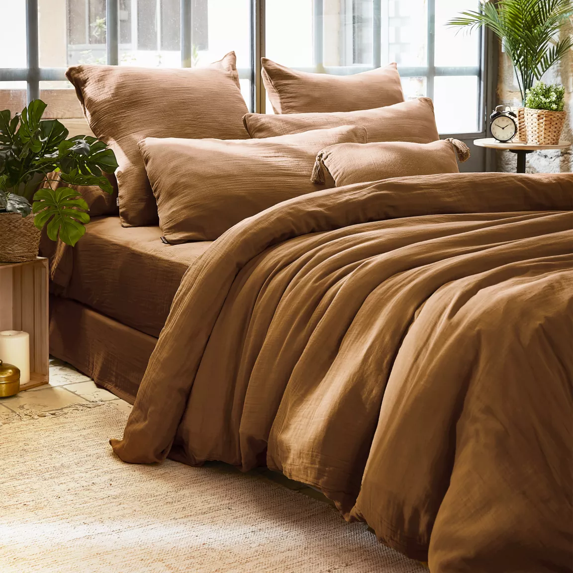 Housse de couette gaze de coton (280 x 240 cm) Gaïa Camel