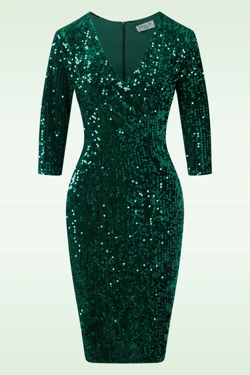 Vintage Chic for Topvintage Maddy Sequin pencil jurk in groen