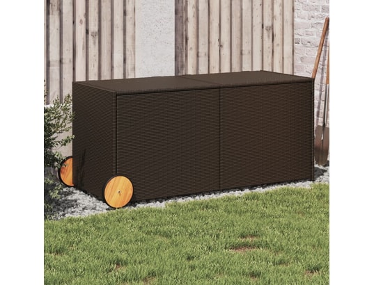 VIDAXL - Coffre Boîte de rangement de jardin et roues marron 283l poly rotin