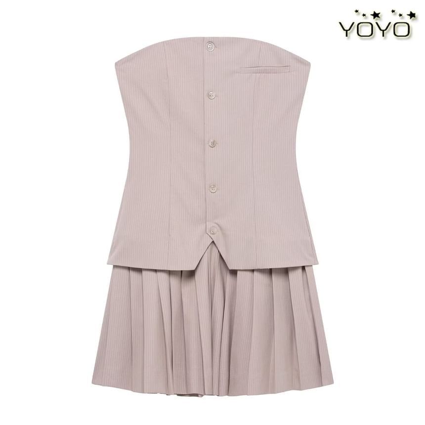Asaiyoyo - Strapless effen geknoopte, tweedelige mini-jurk