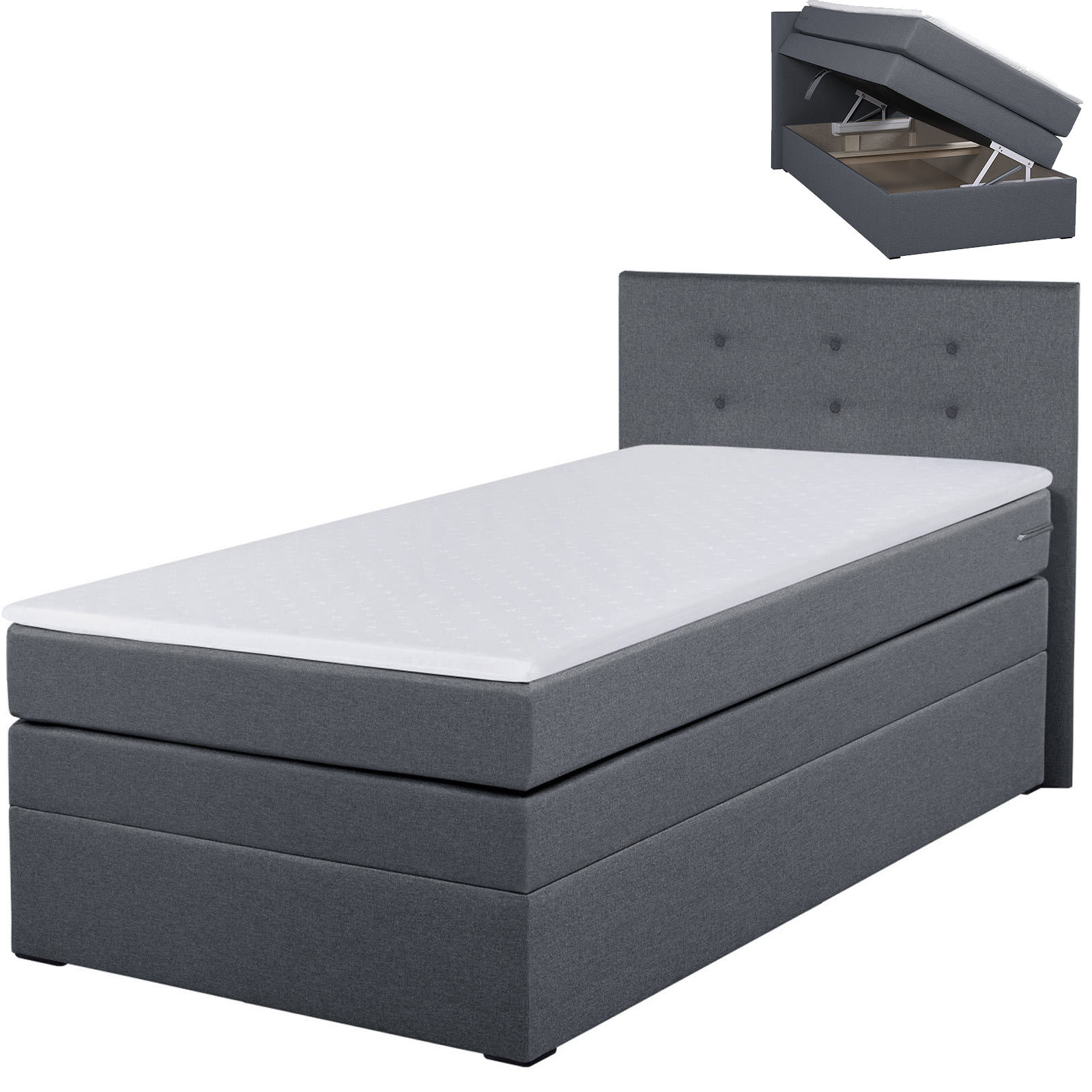 Boxspringbett - anthrazit - H3 - 90x200 cm