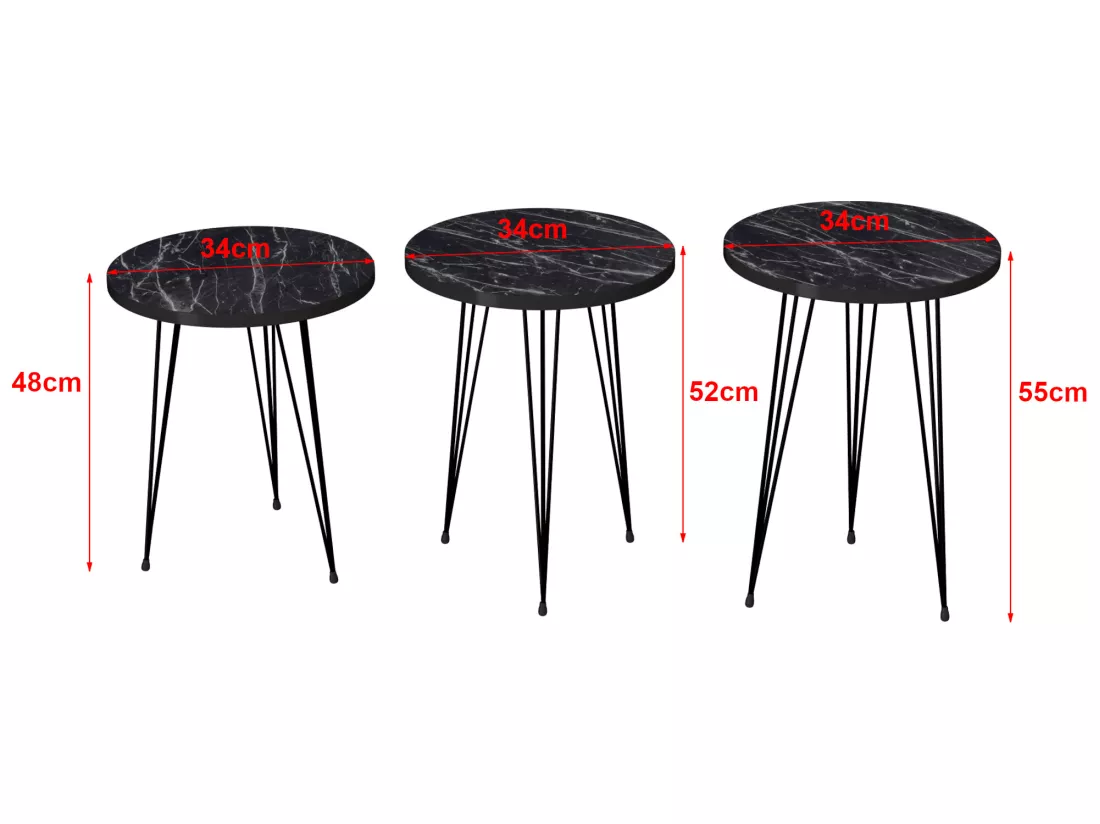 Set de 3 tables d'appoint Ry rondes gigognes marbre noir [en.casa]