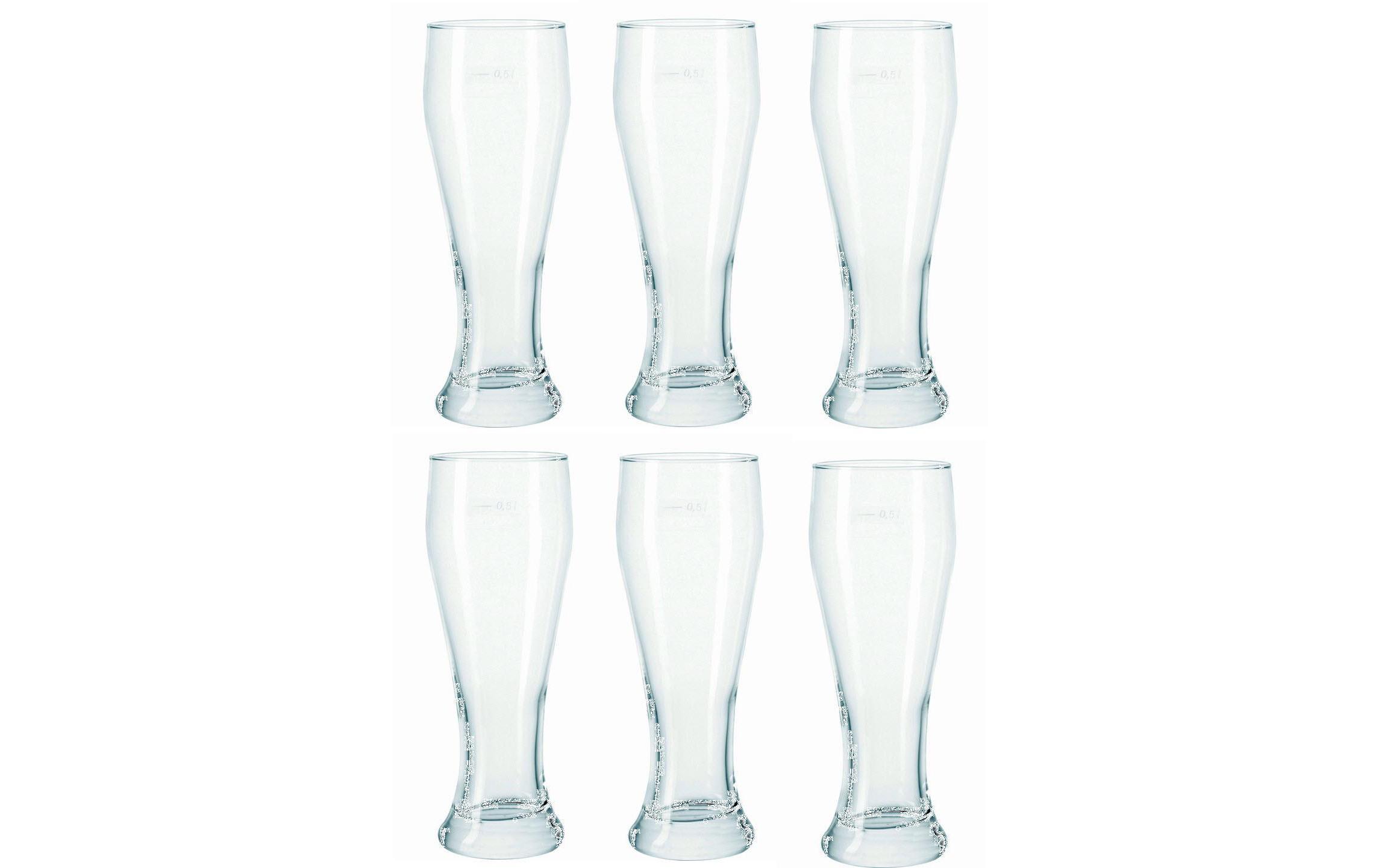 Bierglas Basic 500 ml, 6 Stück, TransparentGeschwungenes Weizenbierglas für Weizen- und Weissbiere