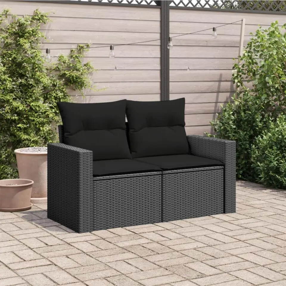 vidaXL - Tuinbank 2-zits - Zwart - Poly rattan - Met kussens