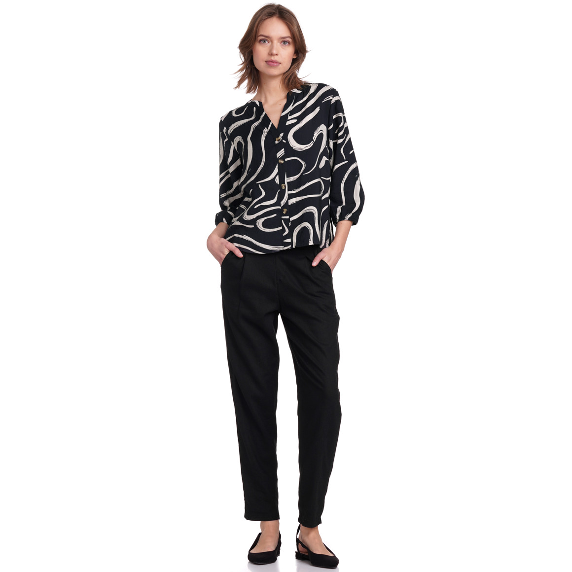 Gina Collection Damen Bluse aus Modal-Mix schwarz