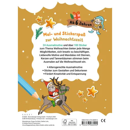 Ravensburger Mein liebstes Weihnachtsmalheft mit Stickern ab 6