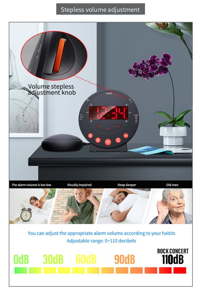 Vækkeur med bed shaker Sort
