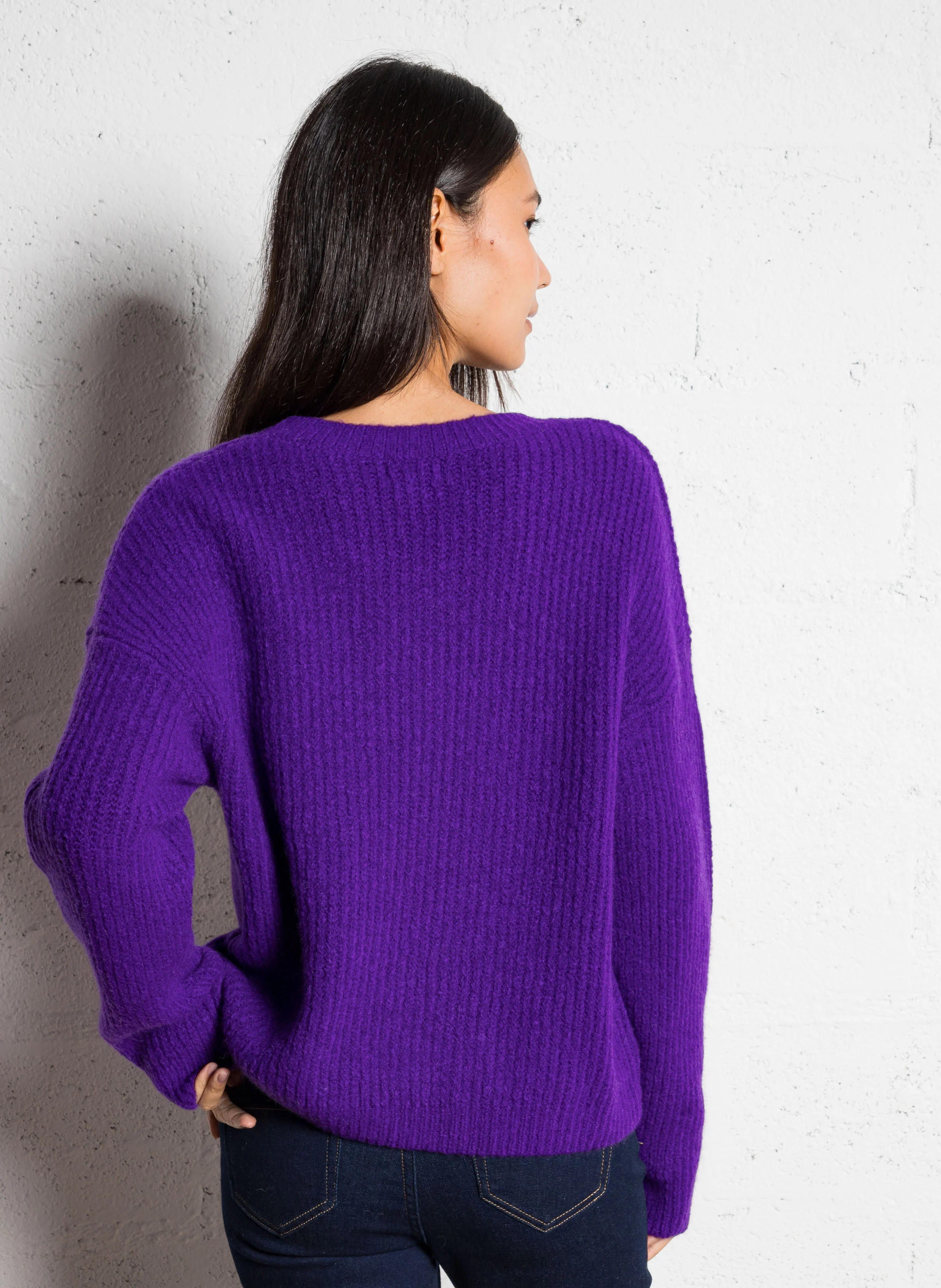 CARLA - Pull col rond en laine mélangée | Violet