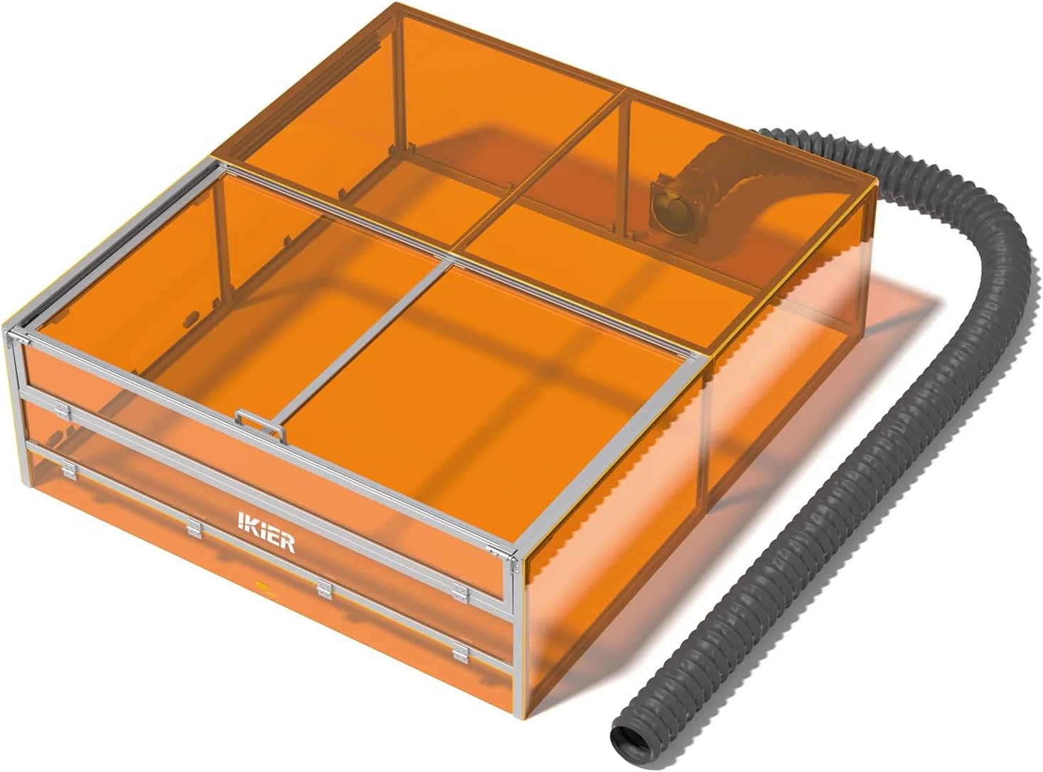 IKIER E3 Laser Enclosure für iKier K70/K40 MAX/X70/A70 MAX, Vollständig Geschlossenes Schutzgehäuse mit 360° Sicht, Rauchabzug, Lüfter & Metall-Acryl-Rahmen, Schutzabdeckung für Lasergravierer