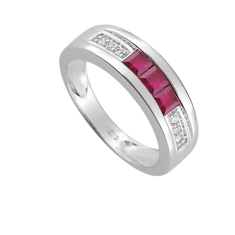 Bague Femme - Rubis - Or 18 Carats - Diamant 0,05 Carats