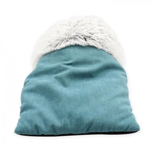 Cama para gato em formato de meia, azul claro tirolês, para gatos de pelo comprido.