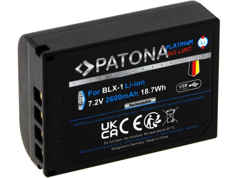 Patona Platinum Akku für Olympus OM-1, BLX-1 Platinum Batteriesatz für Olympus