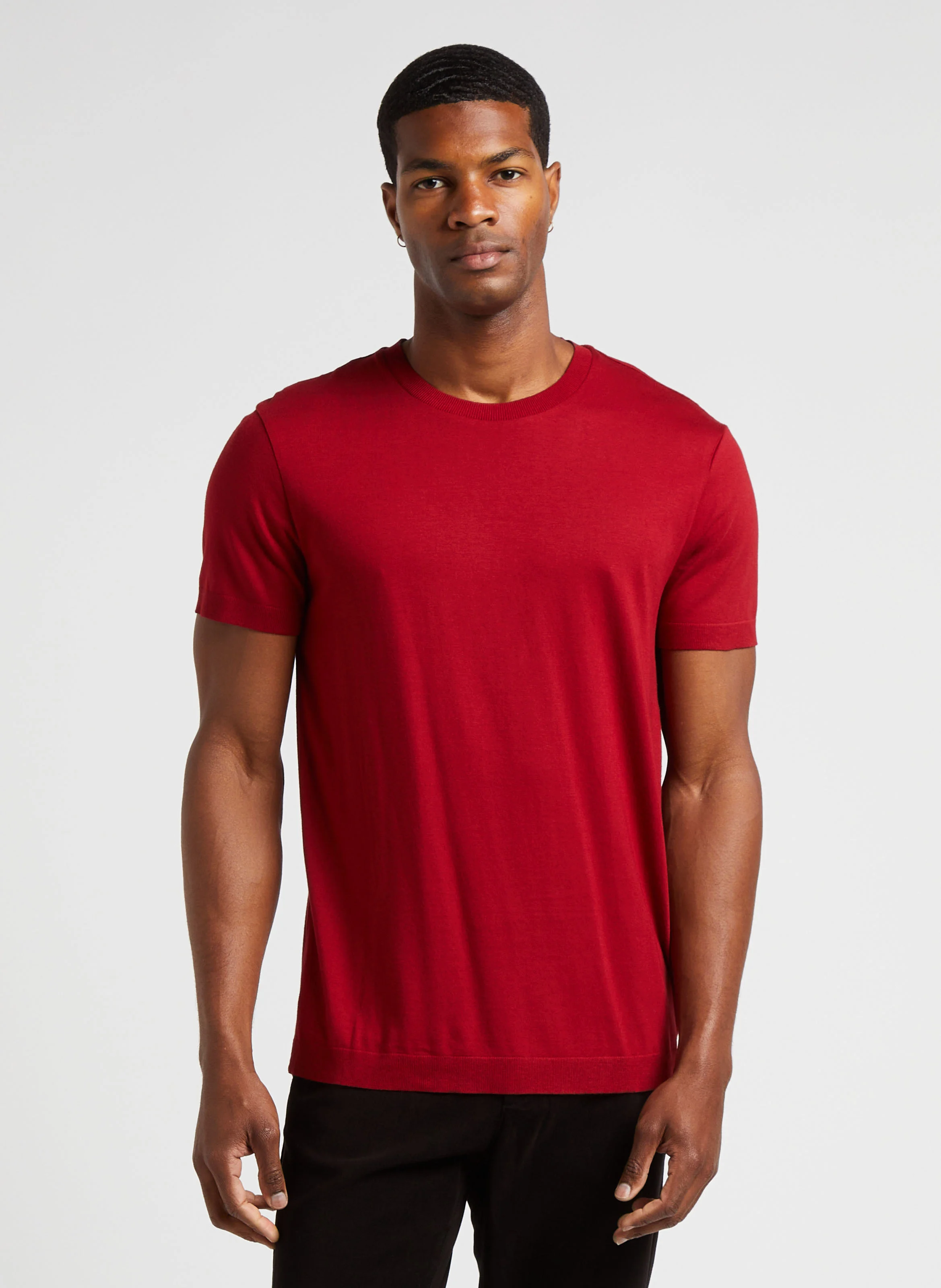 Tee-shirt col rond en coton stretch | Rouge