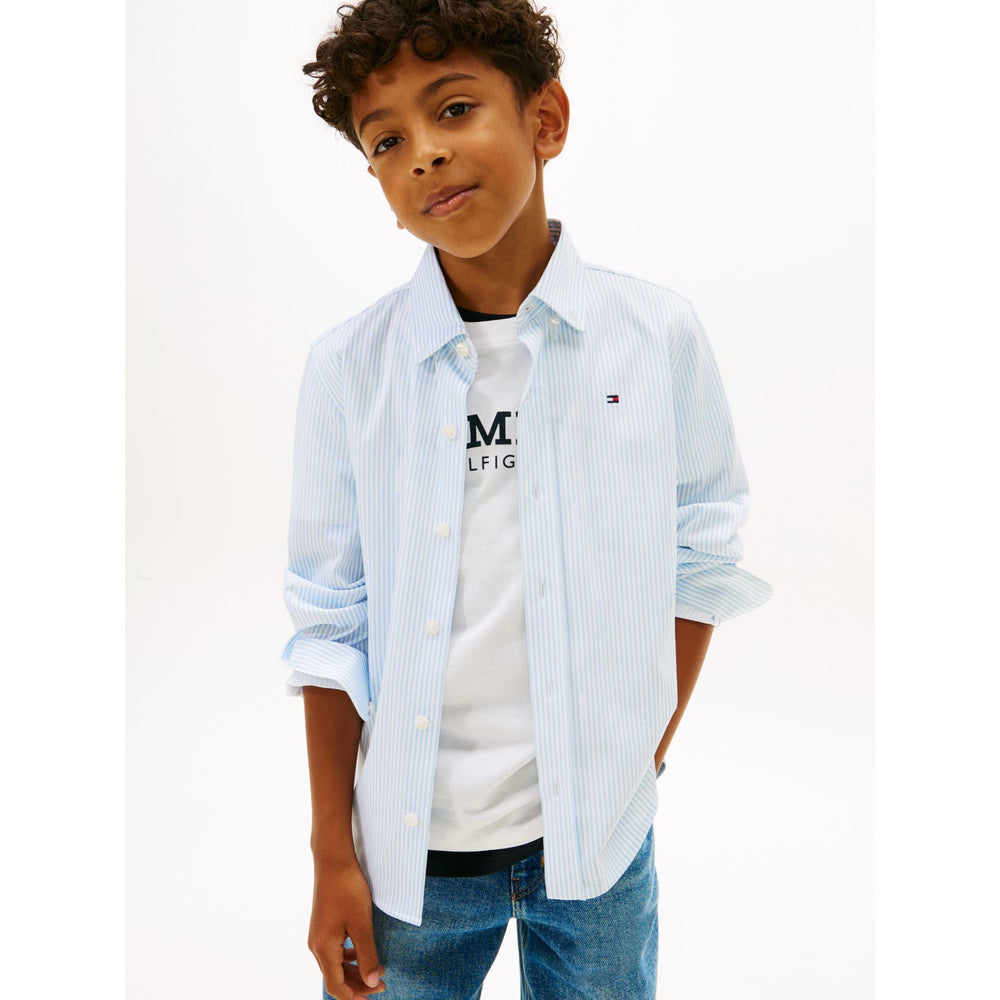Køb Tommy Hilfiger White Breezy Blue Stripe Aop Jersey Skjorte
