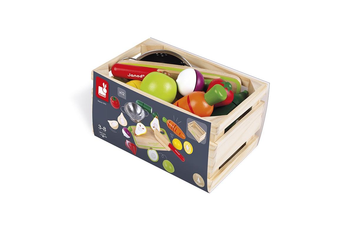 Obst- und Gemüse-Set «Green Market» mit Zubehör im KastenHolzspielzeug für Kinder