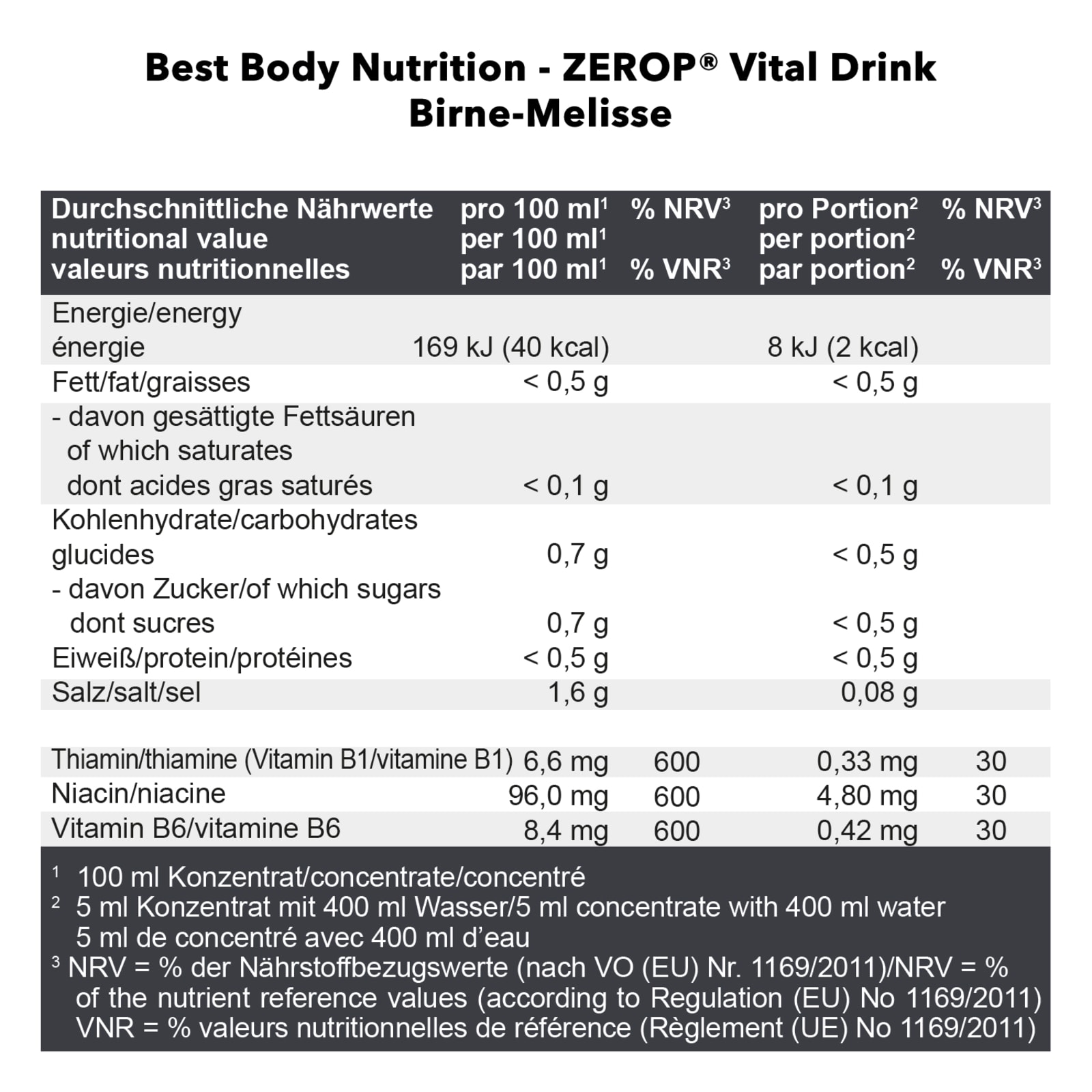 Vital Drink Zerop - 1000ml - Birne Melisse