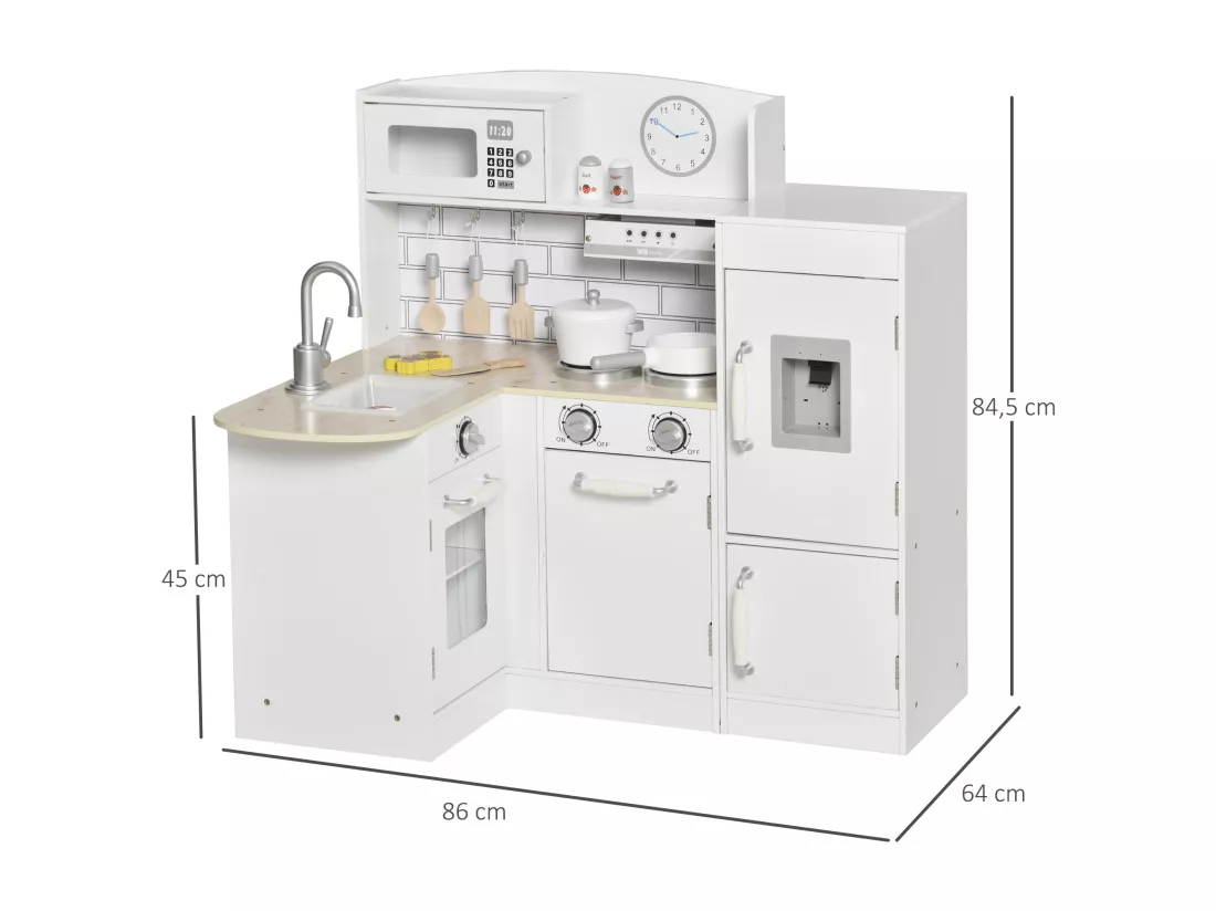 Cuisine bois jeu d'imitation - cuisine enfant - nombreux accessoires & rangements inclus - MDF pin blanc