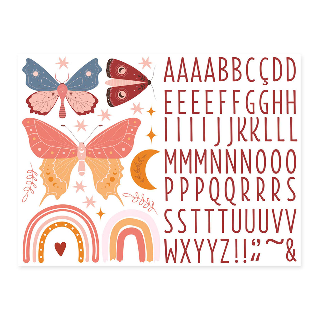 Stickers adhésif mural lettres papillons 70x20cm