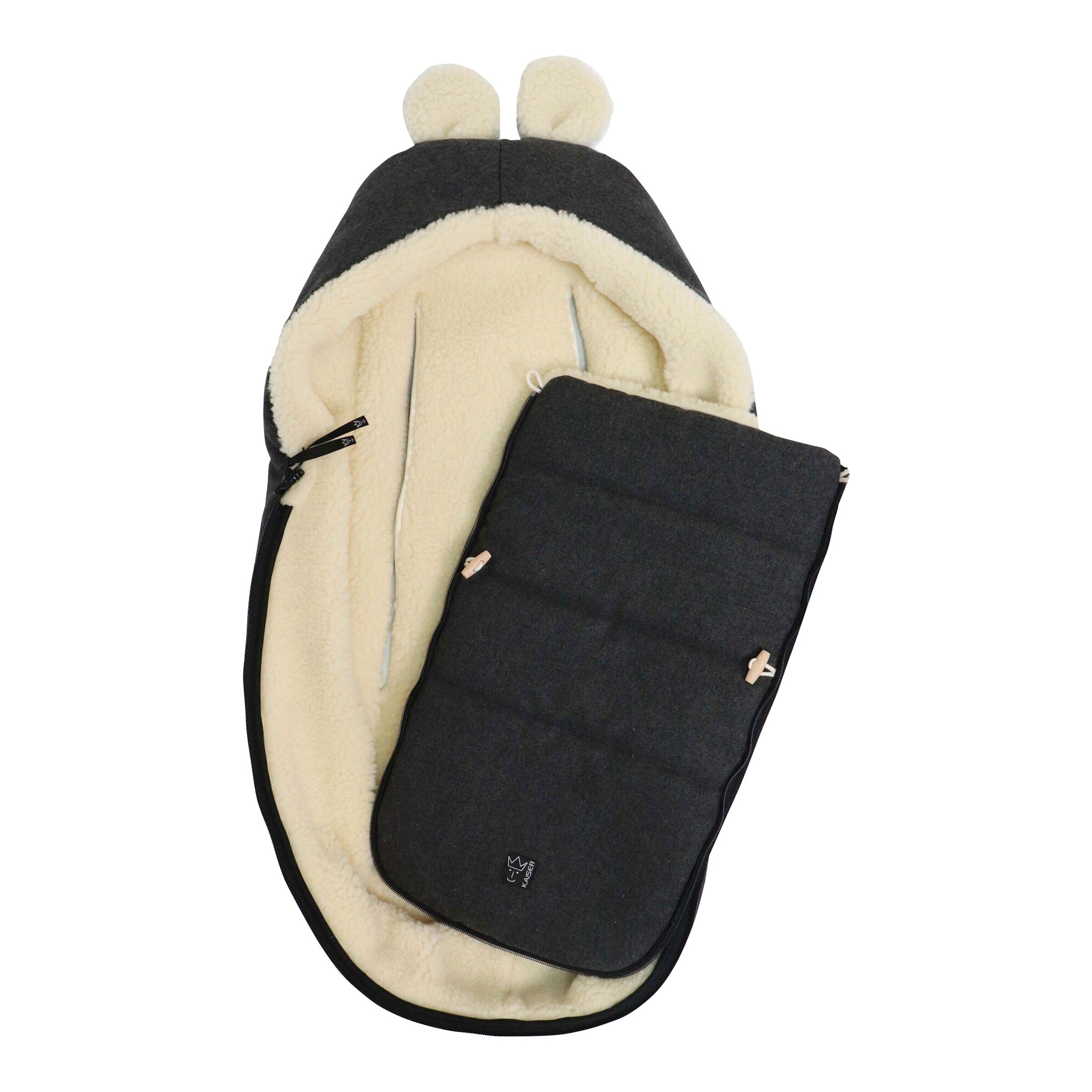 Kaiser Winterfußsack HOODY MAUS WOOL für Babyschalen dark shadow