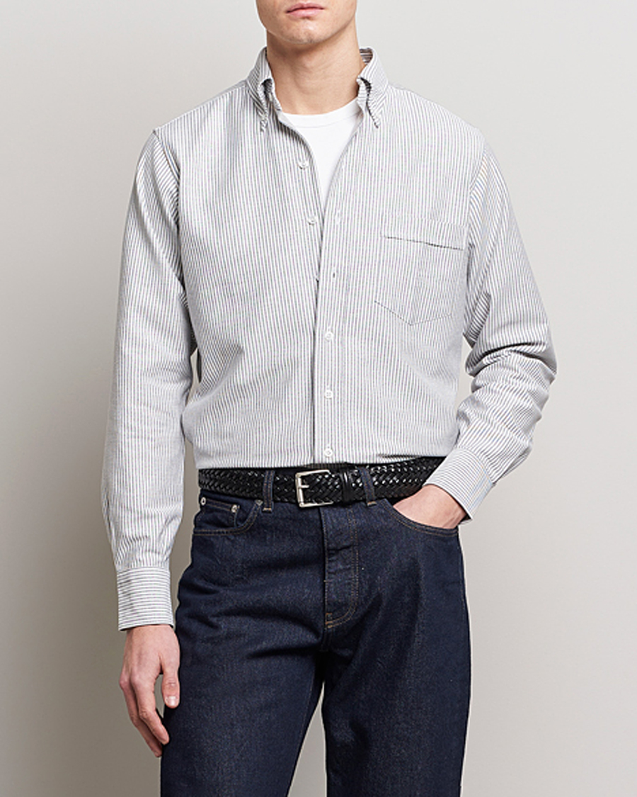 Drake's Striped Button Down Oxford Shirt Black