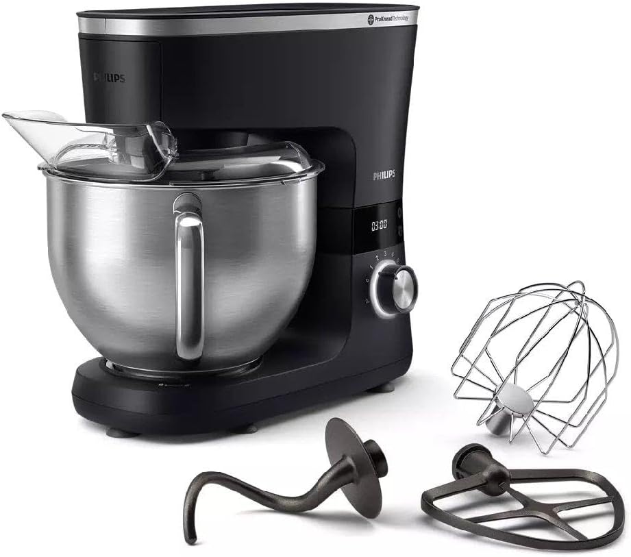PHILIPS 7000 Serie Küchenmaschine HR7962/21, 5,5 l Schüssel, 1,5 l Mixer, 1000 W, 8 Geschwindigkeitsstufen, silber-schwarz