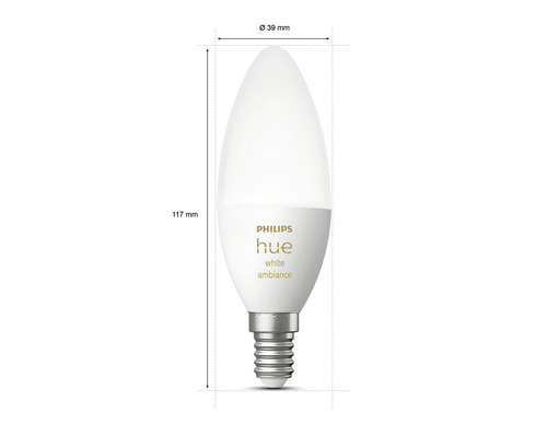 Philips Hue Kaarslamp White Ambiance Dimbaar Wit E14 2x 5,2W 2x 320 lm Warm Wit - Daglicht Wit 2 stuks - Compatibel met SMART HOME van Hornbach