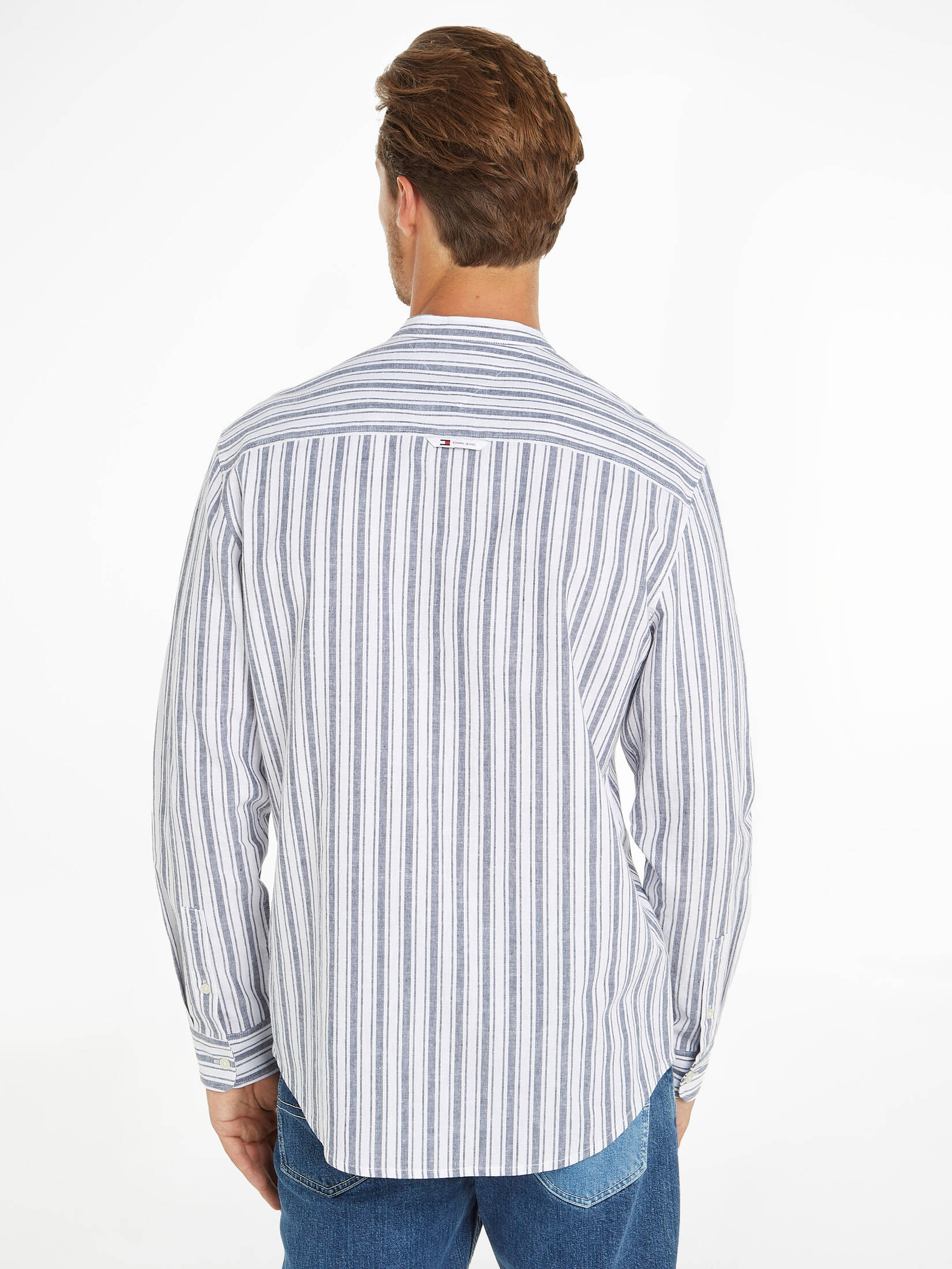 Tommy Jeans| Herren Hemd aus Baumwoll-Leinenmischung MAO STRIPE LINEN BLEND SHIRT