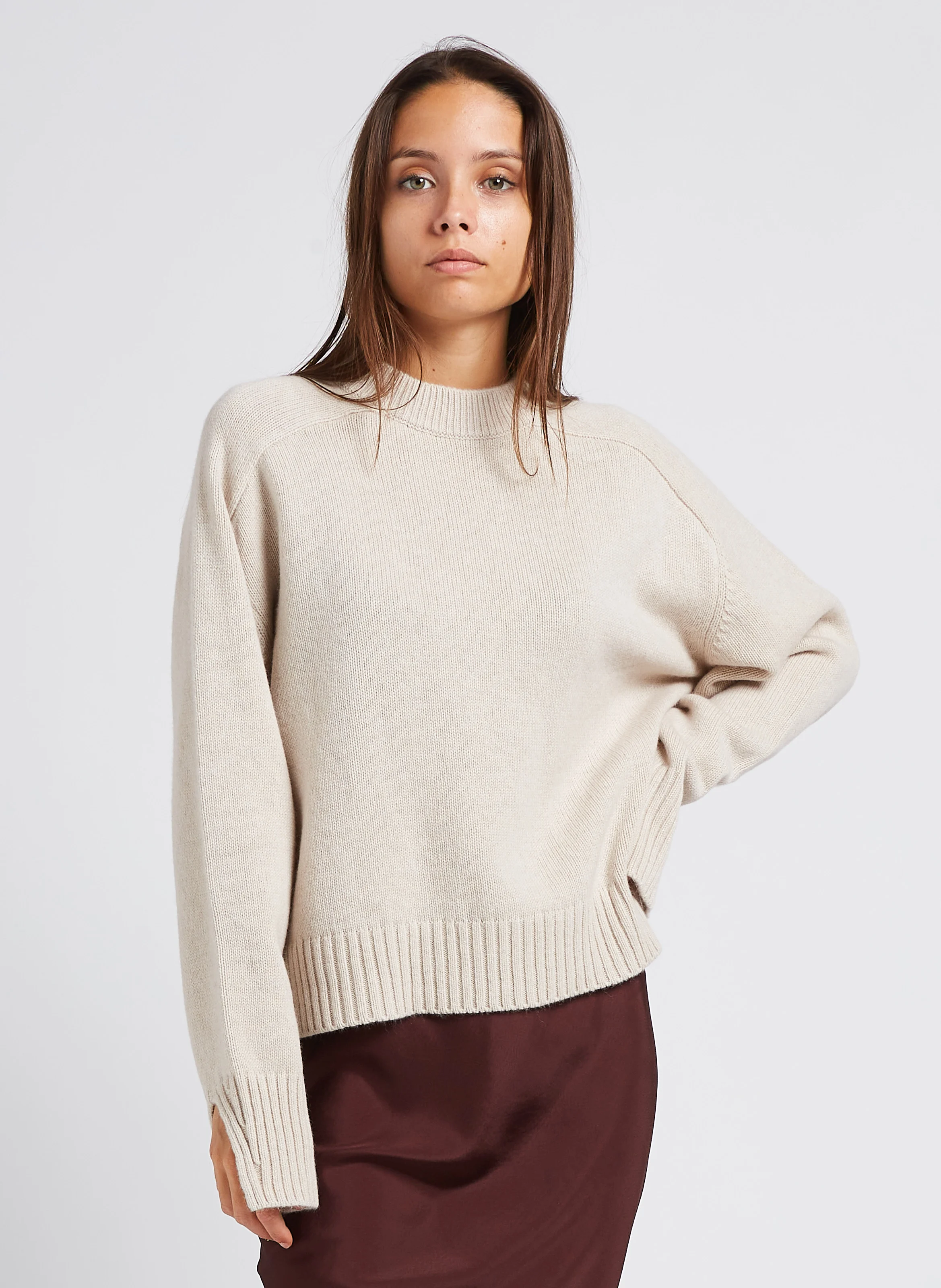 WILL - Pull col rond ample en laine| Beige