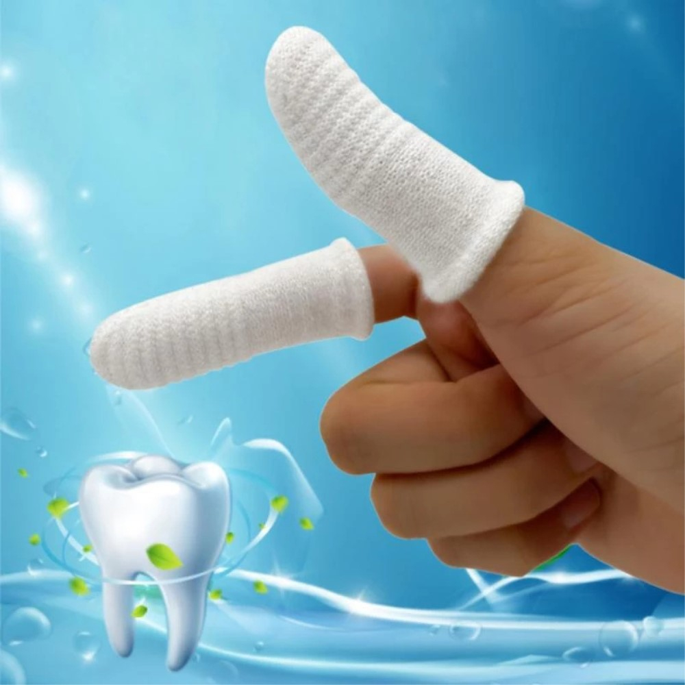 (2er Set) Baumwoll Finger Zahnbürste Haustier Zahnpflege Fingerling für Hunde / Katzen - Weiss