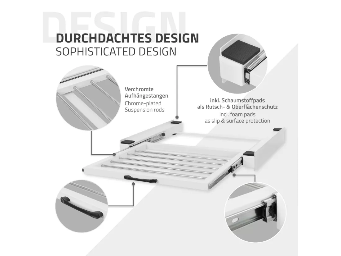 Cadre intermédiaire universel pour lave-linge avec porte-serviettes coulissante ML-Design