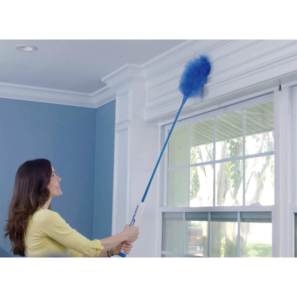 (42-95cm) Instant Duster Pro Elektrischer Staubwedel Ausziehbarer Teleskop Reiniger inkl. 2 Aufsätze (VHGVACIND0392) - Blau / Weiss