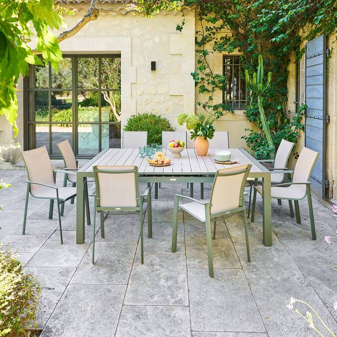 Table de jardin extensible rectangulaire EVASION Lin / Vert laurier