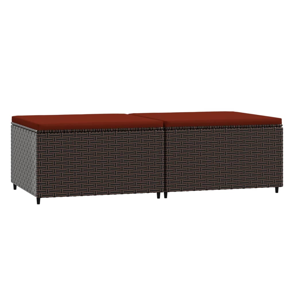 Repose-pieds de jardin et coussins 2 pcs marron résine tressée