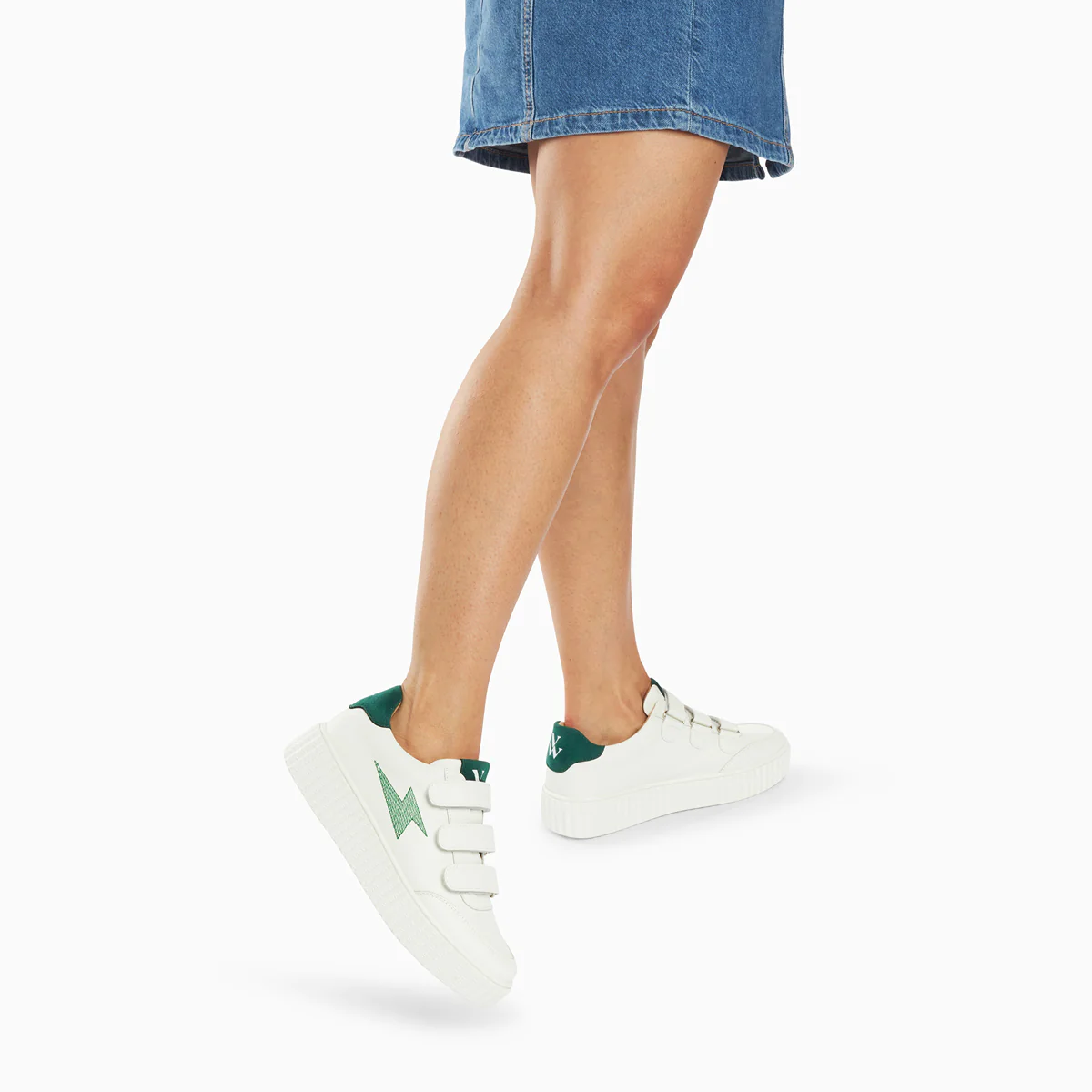 Sneakers-Baskets éclair Damia blanc et vert à scratchs