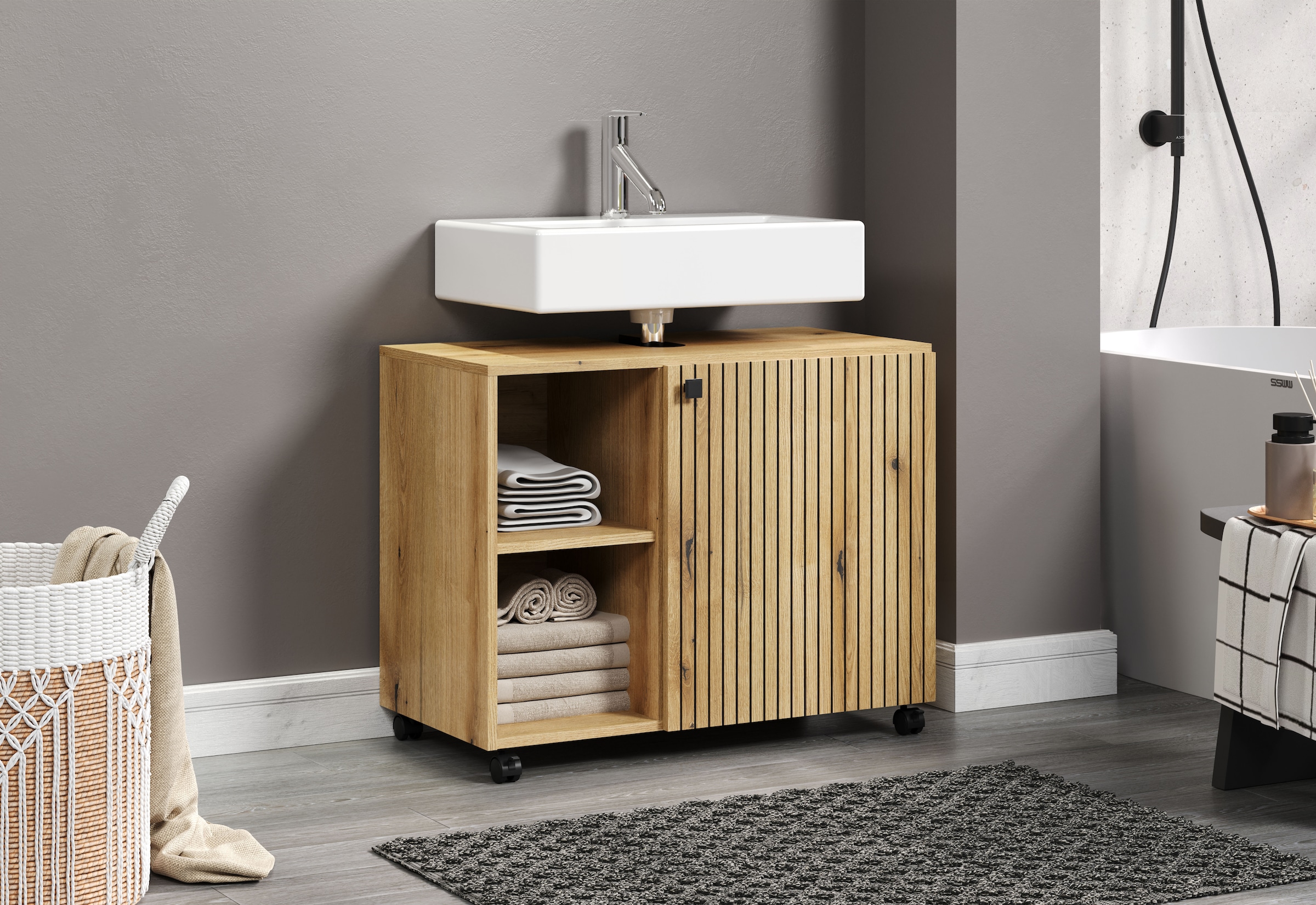 welltime Waschbeckenunterschrank »Amrum« 1 Stk. tlg. Waschtisch auf Rollen - (B/T/H) wahlweise 60-80/42/64 cm
