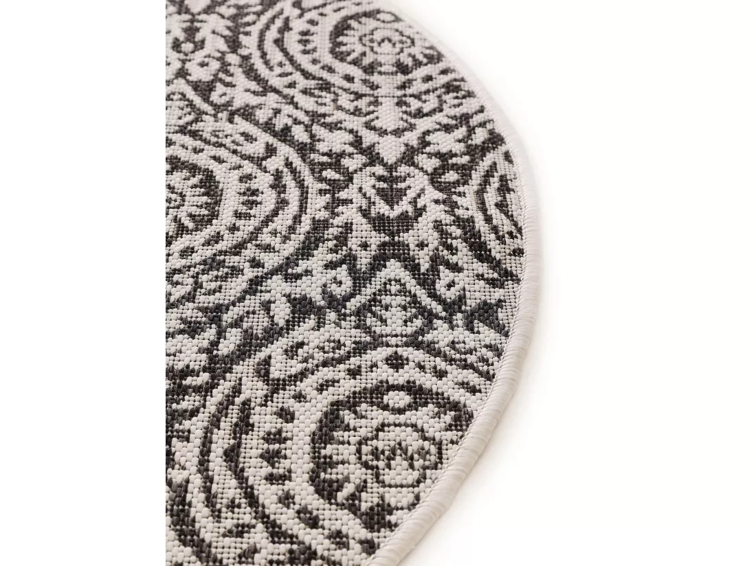 Tapis d'extérieur & intérieur rond Cleo Blanc & Noir ø 120 cm rond