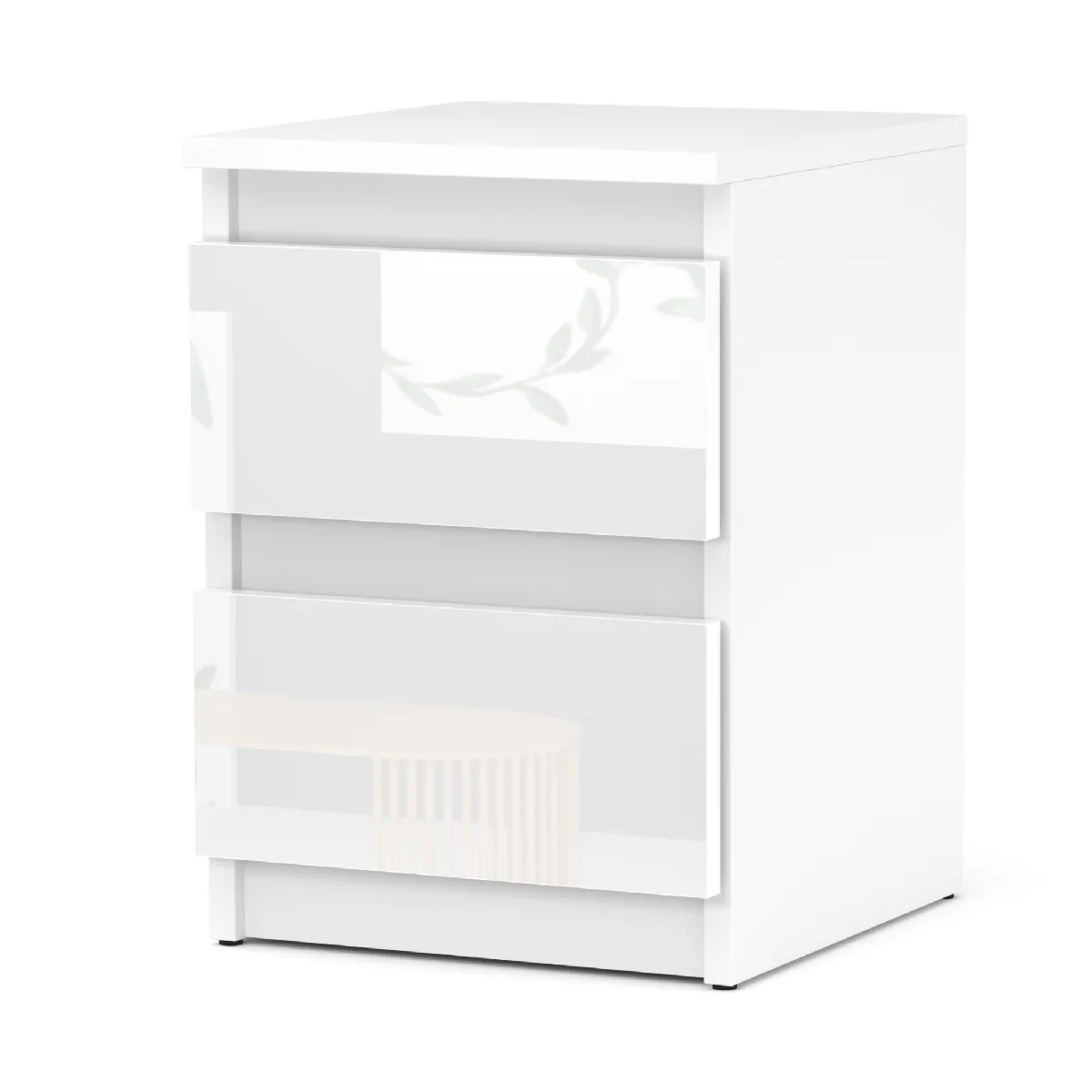 Table de chevet - Blanc Brillant - 2 tiroirs - Style Classique