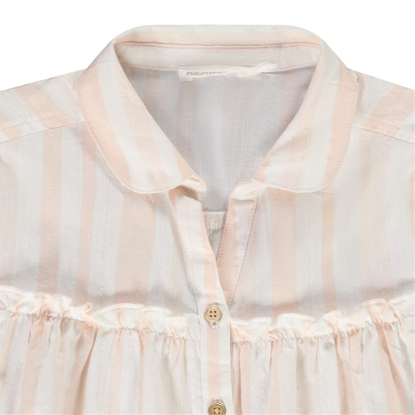 Chemise manches courtes évasée à rayures pour fille - Rose
