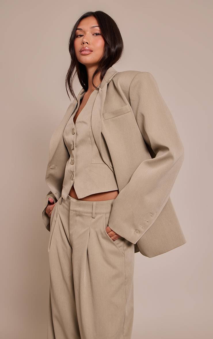 Gris Blazer Dad Oversize Ajusté En Tissu Tissé Coordonné