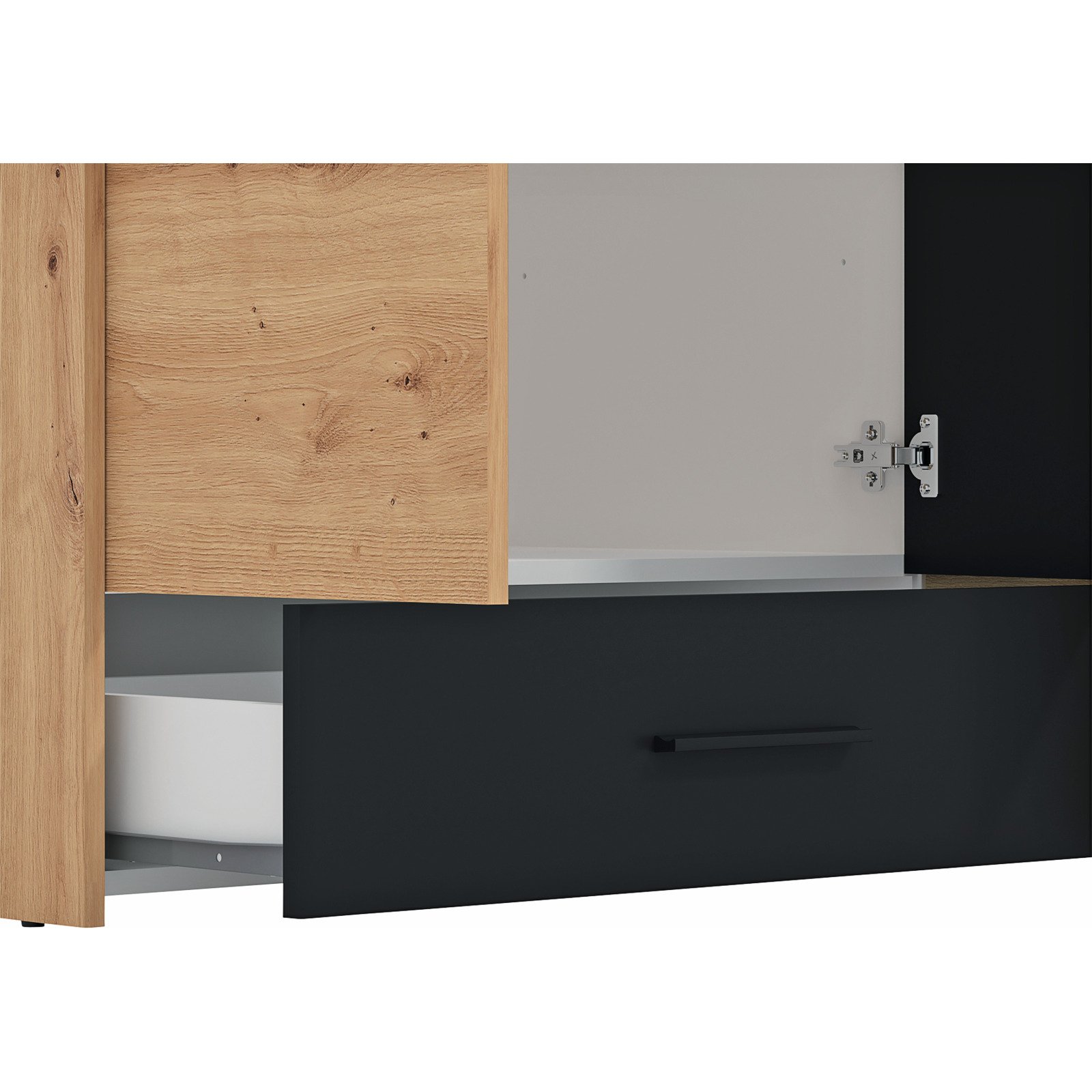 Schrank Varadero Melamin Artisan Eiche schwarz 158 x 204 x 53 cm, mit Spiegel