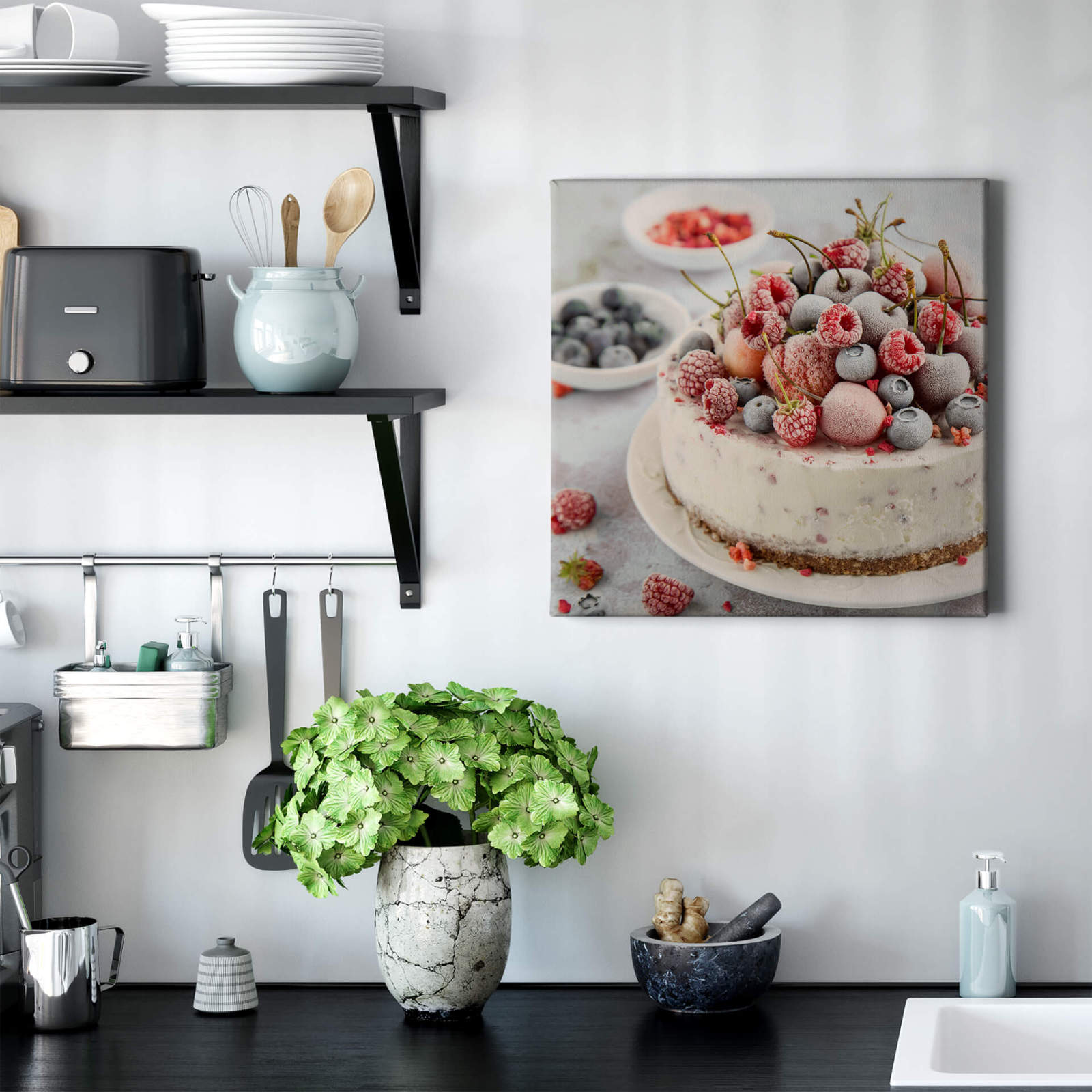 Leinwandbild BEERENTORTE - weiß-rot - 50x50 cm