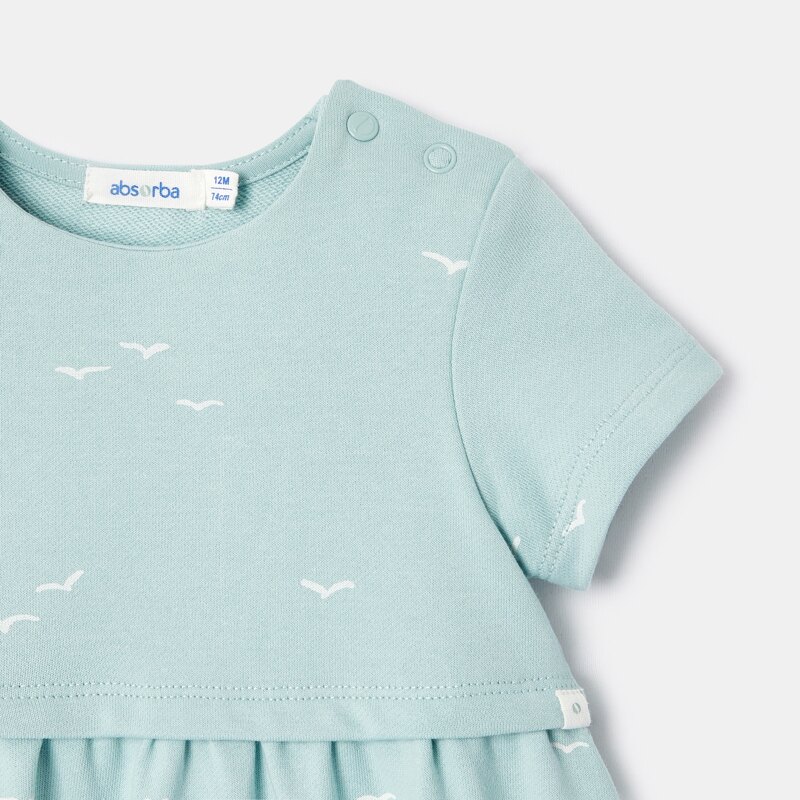 Robe à manches courtes en coton turquoise bébé fille Absorba Turquoise