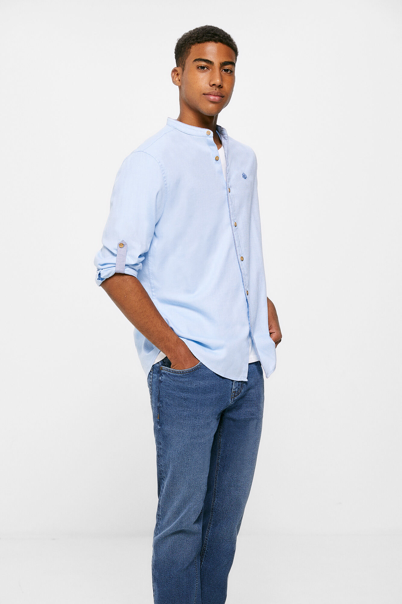 Camisa estilo Mao - azul