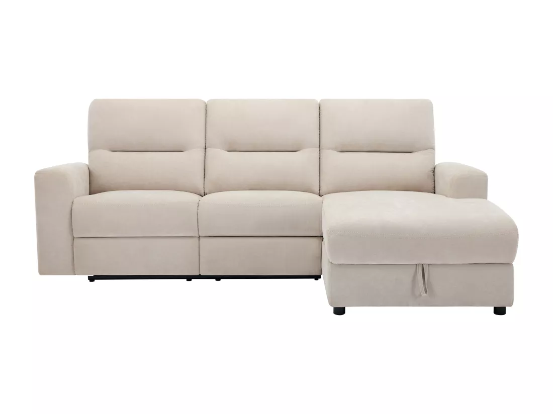 Canapé d'angle droit relax électrique avec rangements en tissu beige BURIOCA